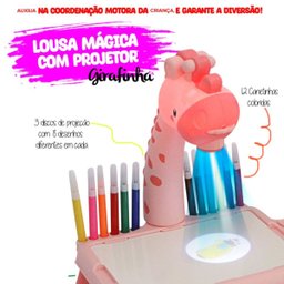 Lousa Mágica com Projetor Girafinha - Desenhar e Aprender Cor:rosa - 2