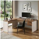 Ver imagem 1 de Mesa em L (Mesa 1,50m + Mesa Auxiliar) c/ Gavetas (Tampo 40mm) Nogal Sevilha / Champanhe