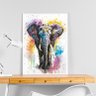 Quadro Arte Aquarela Elefante 33x24cm - com Vidro:moldura Branca - 2