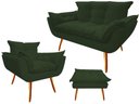 Ver imagem 1 de Kit Namoradeira + 1 Poltrona + 1 Puff Decorativo Opala Suede Verde Pés Madeira Mz Decor