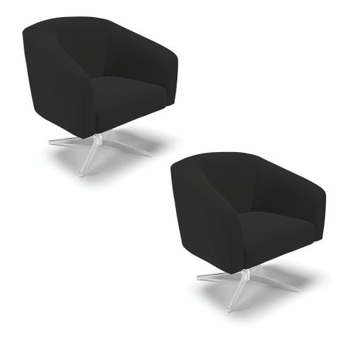 Cadeira Sala de Jantar Giratória Base Cromada Kit 2 Stella Veludo D03 - D'Rossi Cor Preto