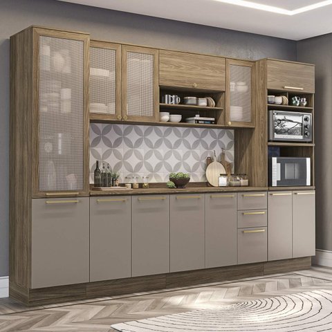 Armário de Cozinha Modulada Completa Reta 8 Peças 3,20m 288 Botanic Kappesberg