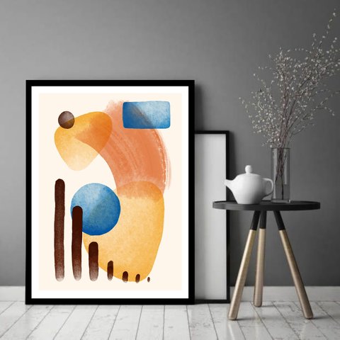 Quadro Decorativo Abstrato Formas Pedras Marrom - 70x50cm:moldura Preta