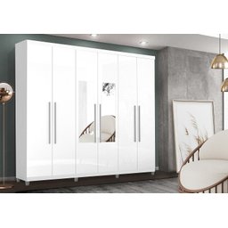 Guarda Roupa Com Espelho 6 Portas e 3 Gavetas Porto Bello Branco - Rud Rack - 1