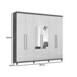 Guarda Roupa Com Espelho 6 Portas e 3 Gavetas Porto Bello Branco - Rud Rack - 4