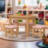 Mesinha Infantil Madeira Maciça 88x54 com 4 Banquetas Nogueira com Estofado Rosa Puzao Shop Jm - 1