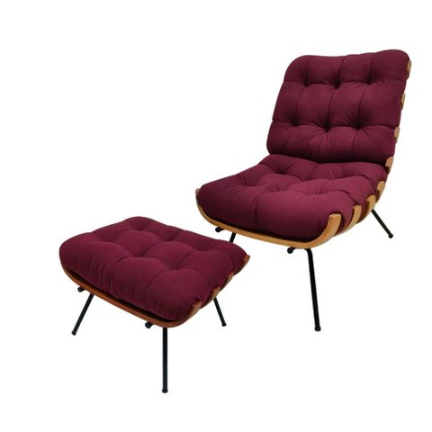 Kit Poltrona e Puff Costela Suede Marsala