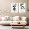 Kit 2 Quadros Modernos Boho Verde Folha 45x34cm:madeira Branca - 2