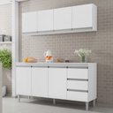 Ver imagem 2 de Balcão Gabinete Andréia com Tampo 150cm 3 Portas e Armário Aéreo 4 Portas Branco - Desk Design
