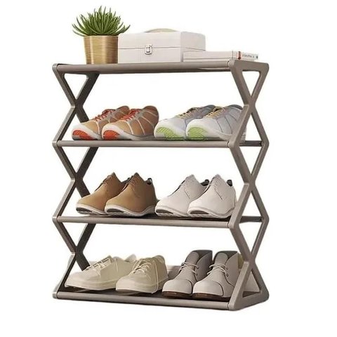 Sapateira Modular Ajustavel 4 Prateleiras Cinza Luxo Casa Closet Sala Estante 8 Pares Calcados