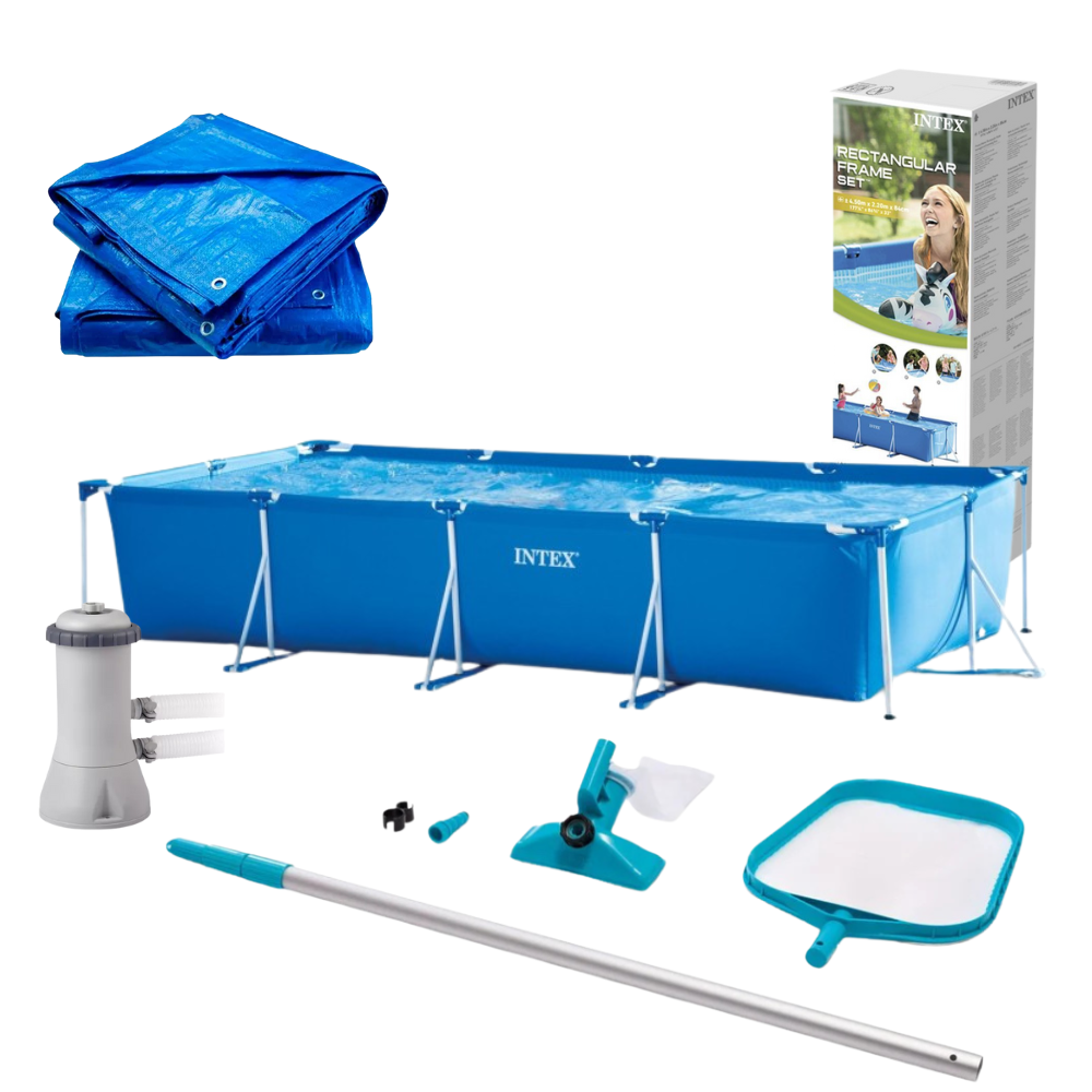 Piscina Retangular 7.127l Intex C/ Bomba Filtro 127v, Kit Limpeza e Forro de Lona 5x3m - 1