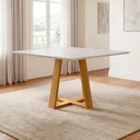 Ver imagem 1 de Mesa de Jantar 8 Lugares Quadrada 135cm Tampo MDF com Vidro Elian N01 Ypê Off White - Lyam Decor