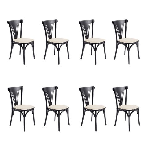 Kit 8 Cadeiras de Jantar Paris Luxo Estrutura Aço Resistente Design Moderno Sala - Preta/Branca