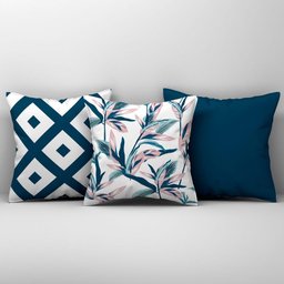 Kit Trio Capas de Almofadas Estampadas em Veludo Suede 45cm X 45cm - Decoração para Sala Cor Azul - 1