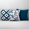 Kit Trio Capas de Almofadas Estampadas em Veludo Suede 45cm X 45cm - Decoração para Sala Cor Azul - 1