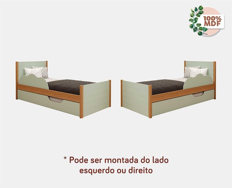 Cama Bibox Solteiro Elza Verde/Nature com proteção lateral e cama auxiliar - 100% MDF - 4