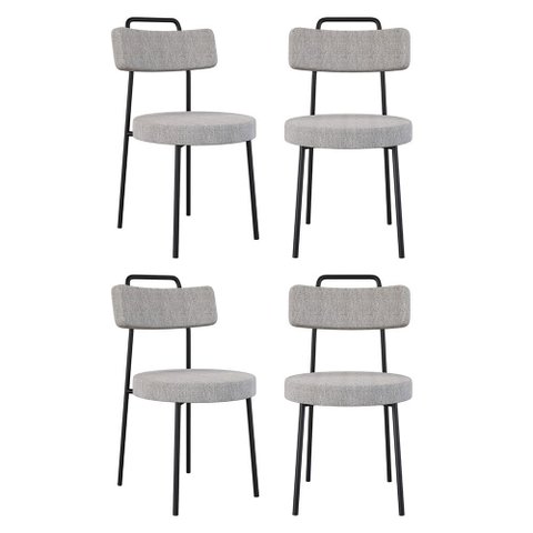 Kit 04 Cadeiras Sala de Jantar Kobe Estofada com Encosto Linho Cinza - Abmaza
