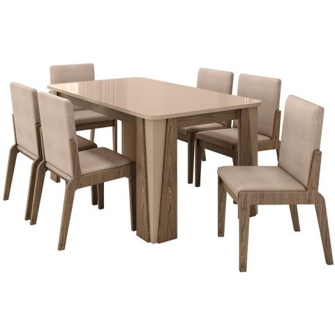 Kit Mesa de Jantar Opera com 6 Cadeiras Sinfonia em Linho Carvalho/fendi/creme