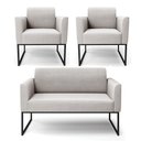 Ver imagem 1 de Sofá Namoradeira com 2 Poltronas Base Industrial Preto Marisa Veludo D03 - D\'rossi Cor Cinza