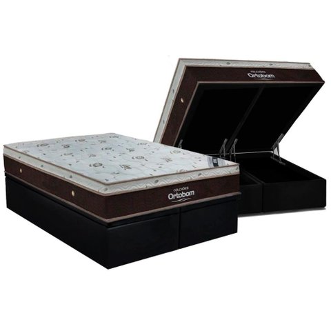 Conjunto Box Baú Queen: Colchão Espuma Ortobom Superpocket Sleep King + Base Crc Suede Black(