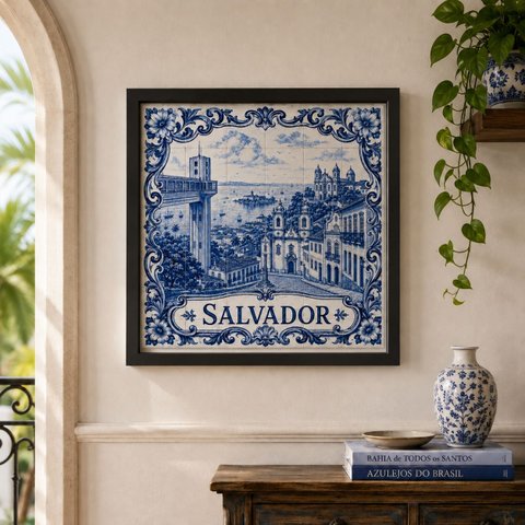 Quadro Decorativo Salvador 33x33cm Mold Preta Vidro