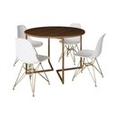 Ver imagem 6 de Mesa Jantar Industrial Redonda 110Cm Amêndoa Base V Dourada C/4 Cadeiras Brancas Base Cor: Amendoa