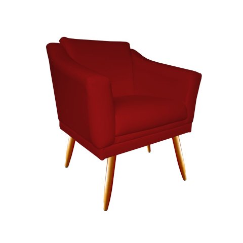 Poltrona Decorativa Agatha Suede Vermelho Pés Madeira Ms Decor