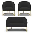 Ver imagem 1 de Sofá Namoradeira e 2 Poltronas Base Industrial Dourado Stella Veludo Preto D03 - D'Rossi