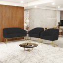 Ver imagem 2 de Sofá Namoradeira e 2 Poltronas Base Industrial Dourado Stella Veludo Preto D03 - D'Rossi