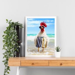 Quadro Decorativo Galo na Praia 33x24cm - com Vidro:moldura Preta - 2
