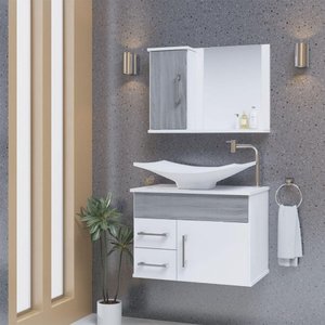 Conjunto Gabinete Inferior e Superior Banheiro 2 Gavetas 1 Porta Turin - Cinza Rovere - Cinza
