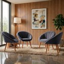Ver imagem 1 de Kit 4 Poltrona Sala Decorativa Sofia Veludo Cinza Pés Palito Castanho - Arkell