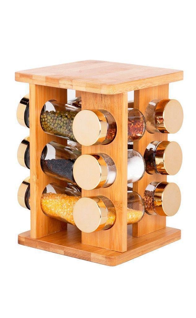 Porta Temperos Giratório 12 Potes Quadrado Bambu - 4998 - 1