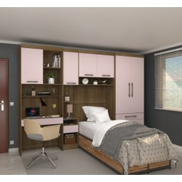 Guarda Roupa Modulado de Solteiro Paris Avelã Rosa 5 Peças - Luciane - 1