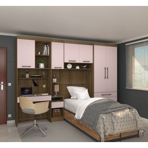 Guarda Roupa Modulado de Solteiro Paris Avelã Rosa 5 Peças - Luciane