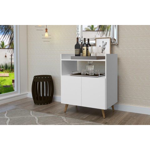 Buffet / Aparador / Bancada Sui Estilo Retrô com Pés em Madeira 2 Portas com Prateleira e Nicho para