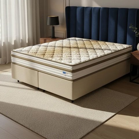 Cama Box com Colchão de Molas Ensacadas Double Face Pillow Euro Alfa Probel Queen 158cm