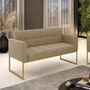 Ver imagem 2 de Sofá Namoradeira Elisa Suede Marrom Rato Base Metálica Industrial Dourada - D'Rossi