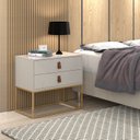 Ver imagem 2 de Mesa de Cabeceira 2 Gavetas Unic 60 Estilo Industrial Base de Ferro Dourado:Off White