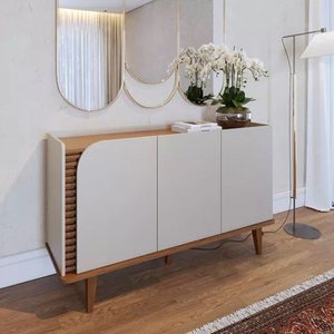 Buffet Aparador Elegance Ripado 3 Portas Pés Mad