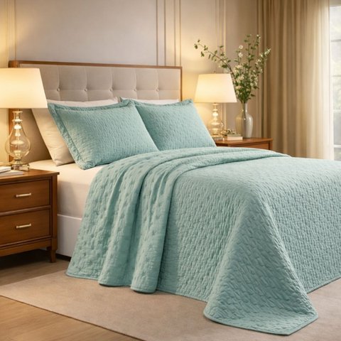 Cobreleito Queen Size 300 Fios Melinda Bordado Super Elegante:verde
