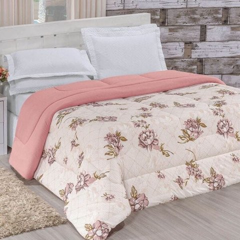 Edredom Casal Queen Quality Estampado Dupla Face 100% Algodão Fio Penteado 1 Peça - Rosê