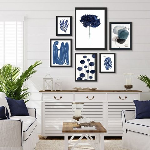 Composição Quadros Decorativos Artes azuis - com Vidro:madeira Preta