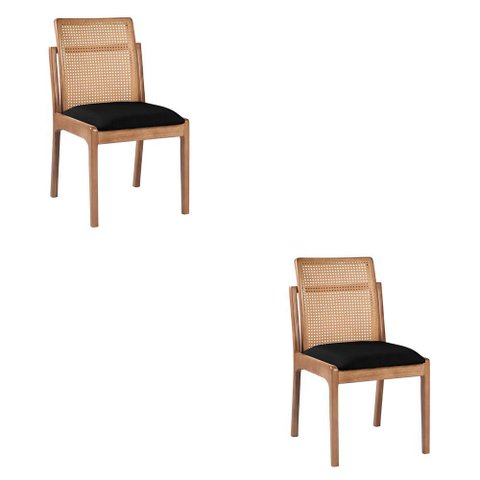 Kit 2 Cadeiras Decorativa Sala de Jantar Luxo Livia Facto Preto - Mozzelar