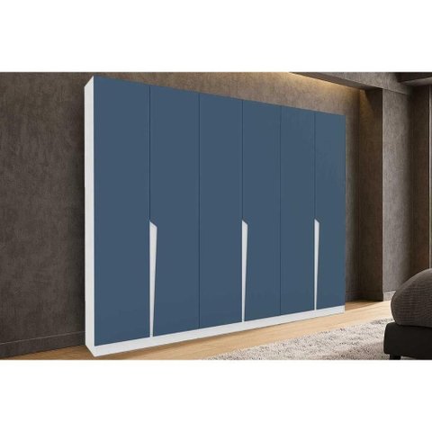 Guarda Roupa 6 Portas e 4 Gavetas Porto Branco/azul - Politorno