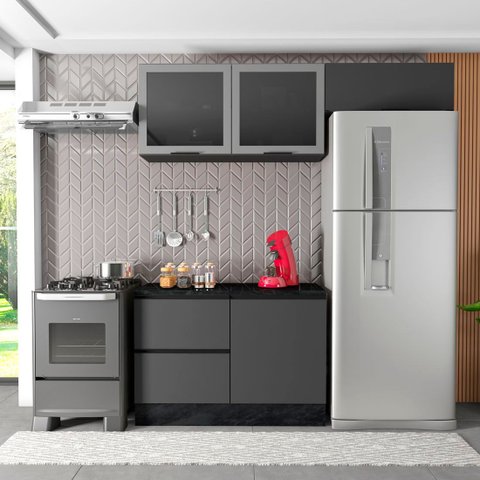 Cozinha Compacta Moderna 3 Peças com Tampo 200cm Etna Poliman Móveis