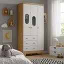Ver imagem 2 de Guarda Roupas Janela Quarto Bebê Pingo 3 Portas 3 Gavetas - Off com Amêndoa