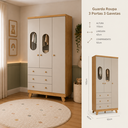 Ver imagem 4 de Guarda Roupas Janela Quarto Bebê Pingo 3 Portas 3 Gavetas - Off com Amêndoa