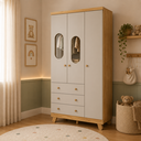 Ver imagem 2 de Guarda Roupas Janela Quarto Bebê Pingo 3 Portas 3 Gavetas - Off com Amêndoa