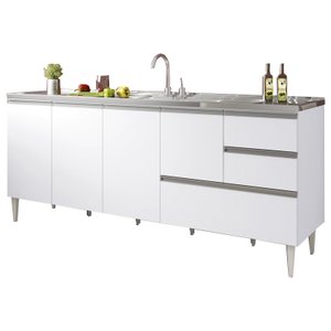 Balcão para Pia de 1,80 Mt Maceió com Gavetão Branco Puxador Aluminio